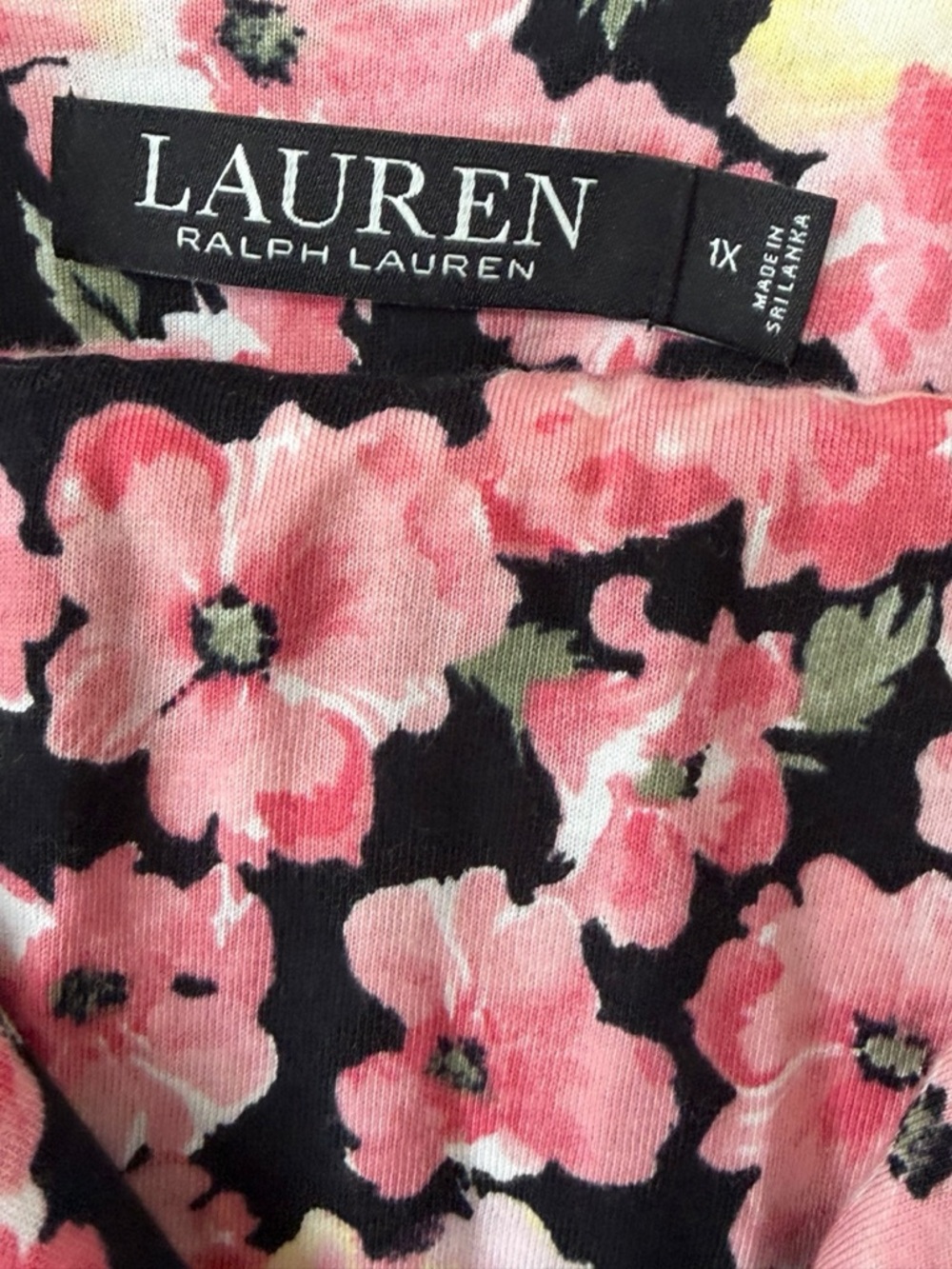 Ralph Lauren 2pc Floral Button-Front Short Sleeve Top - Pink/Black - Picture 2 of 5